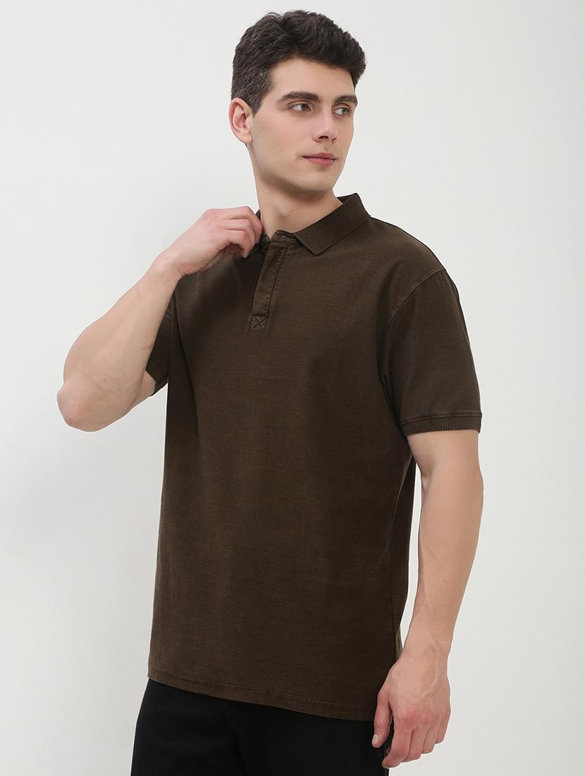men brown short sleeve solid slim fit polo t-shirt - 21843971 - Standard Image - 2