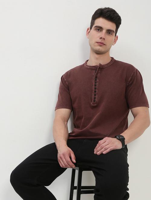 men brown short sleeve solid slim fit t-shirt - 21843973 -  Standard Image - 0