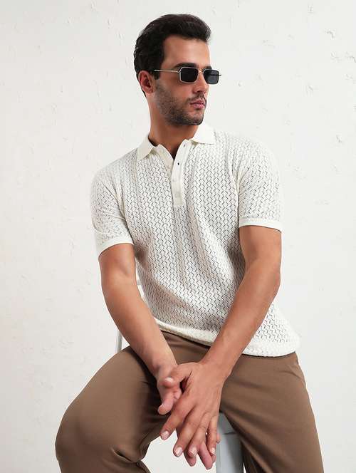 men white short sleeve self design slim fit polo t-shirt - 21843974 -  Standard Image - 0