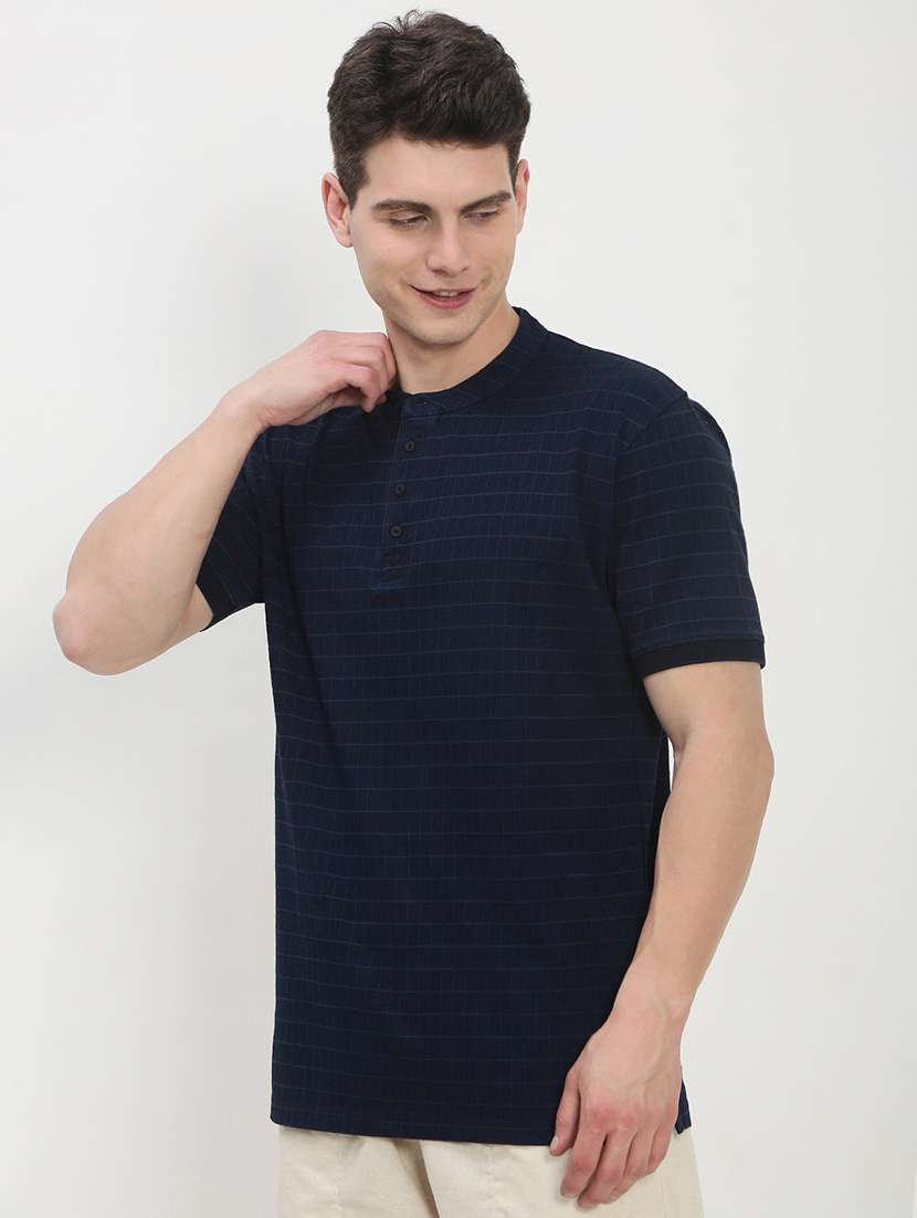men navy blue short sleeve solid slim fit t-shirt - 21843976 -  Standard Image - 2