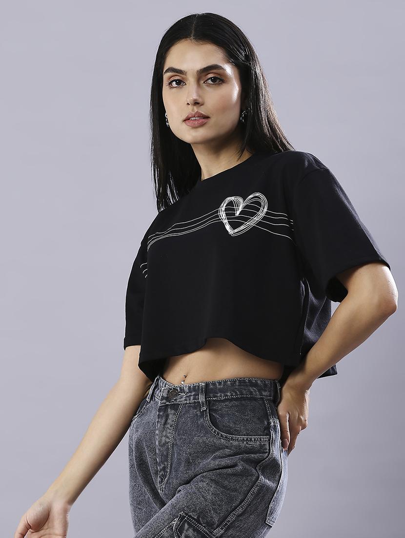 women printed short sleeves crop t-shirt - 21843979 - Standard Image - 2
