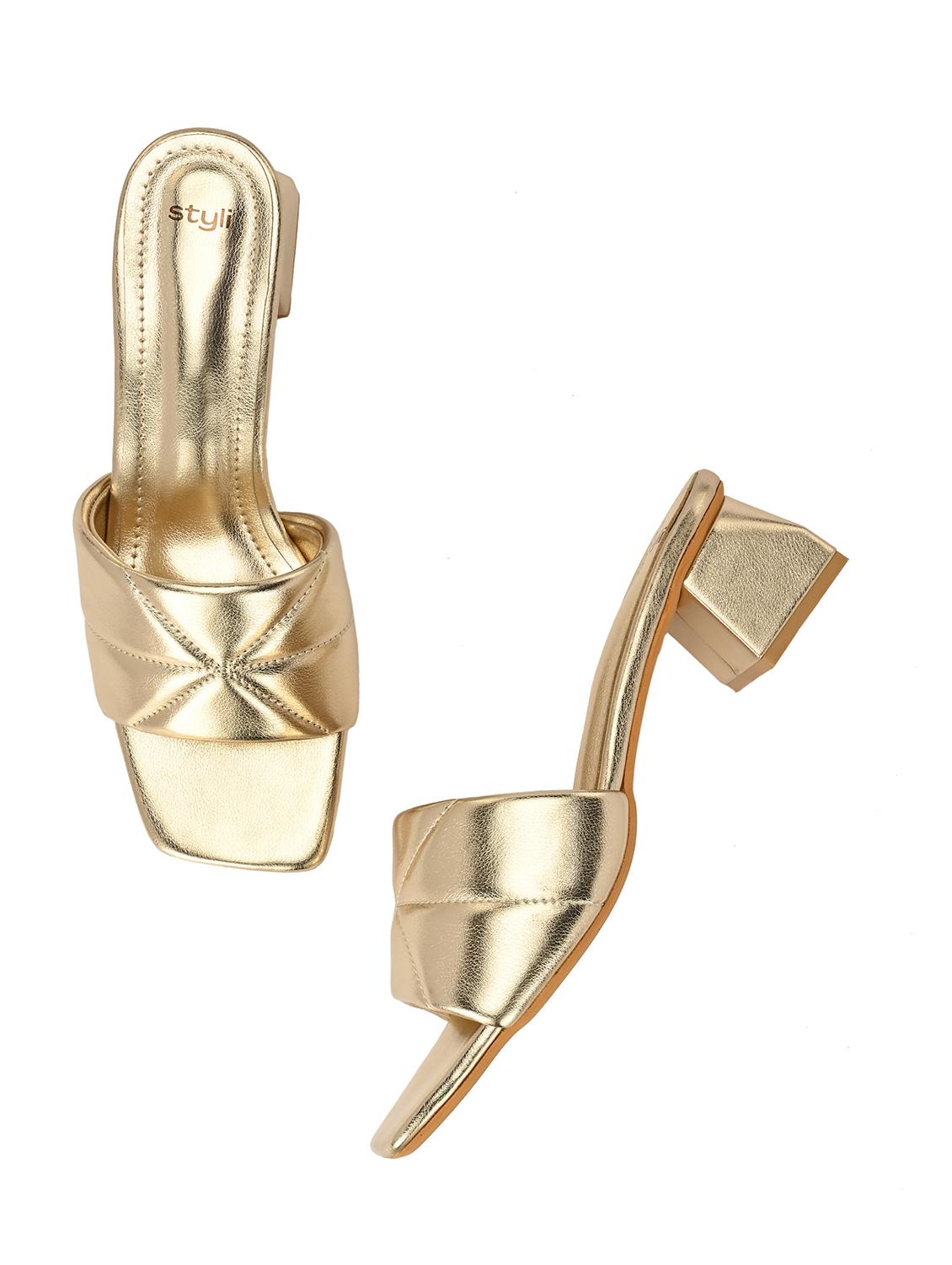 women gold block heel sandal - 21844105 - Standard Image - 2