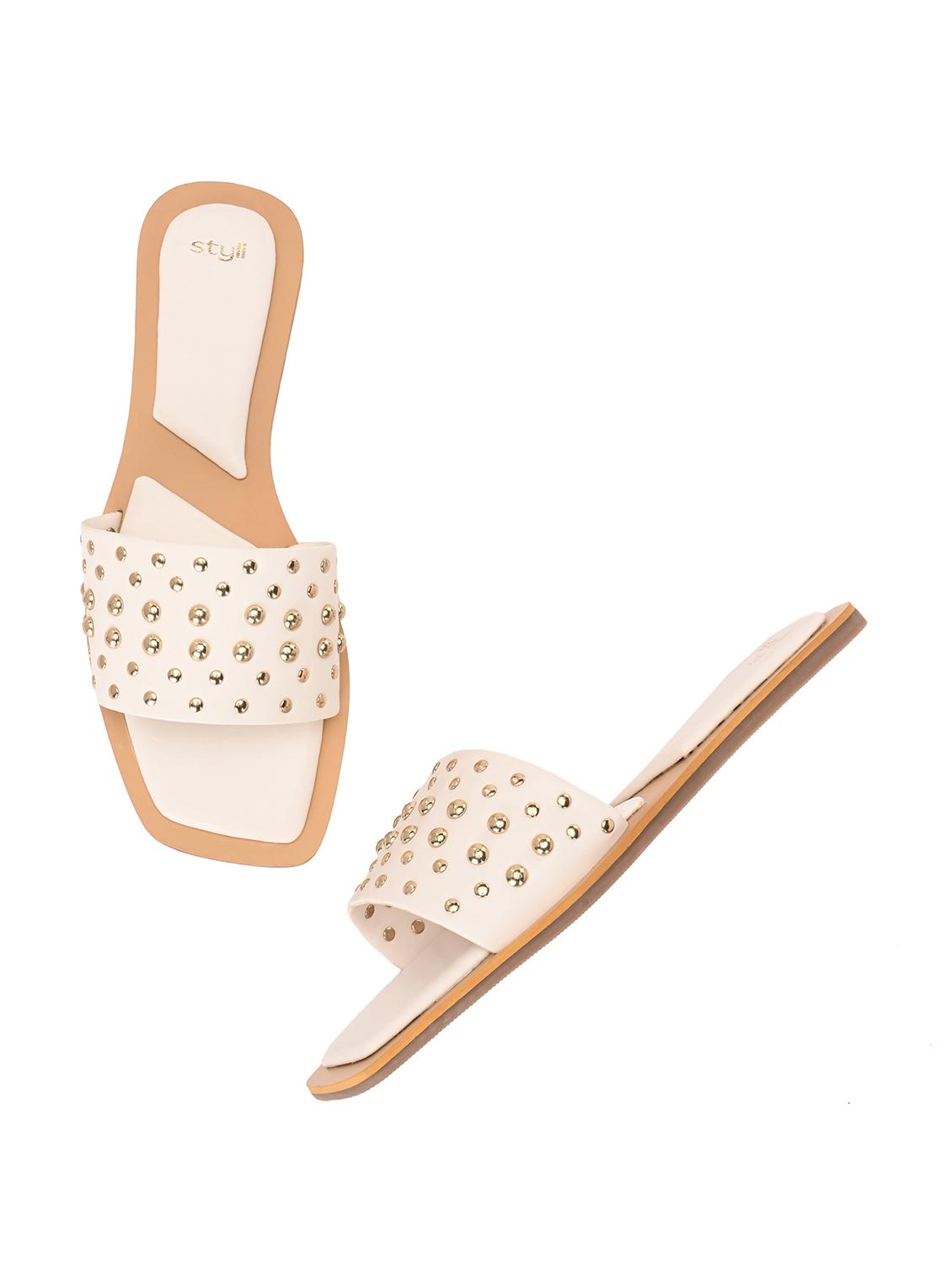 womenwhite embellished slip on flats - 21844117 - Standard Image - 2