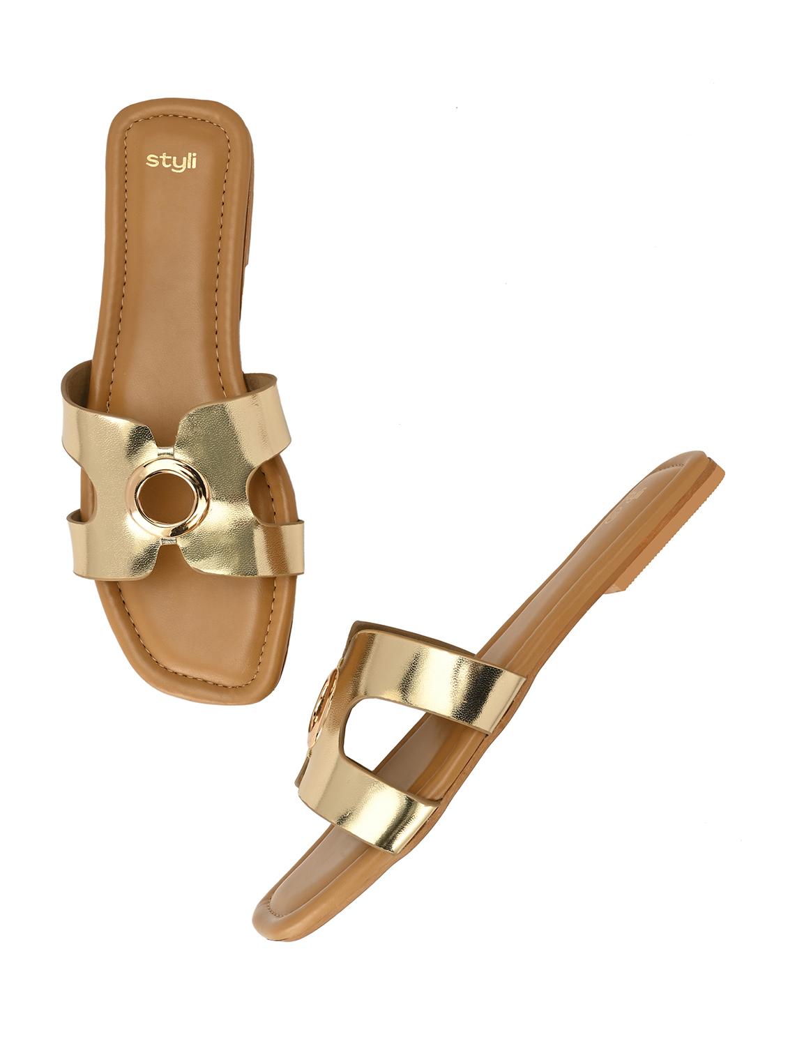 women gold slip on flats - 21844123 - Standard Image - 2