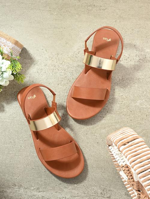 women tan back strap flats - 21844126 - Standard Image - 0