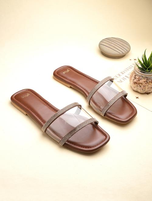 women embellished transparent strap flats - 21844127 - Standard Image - 0