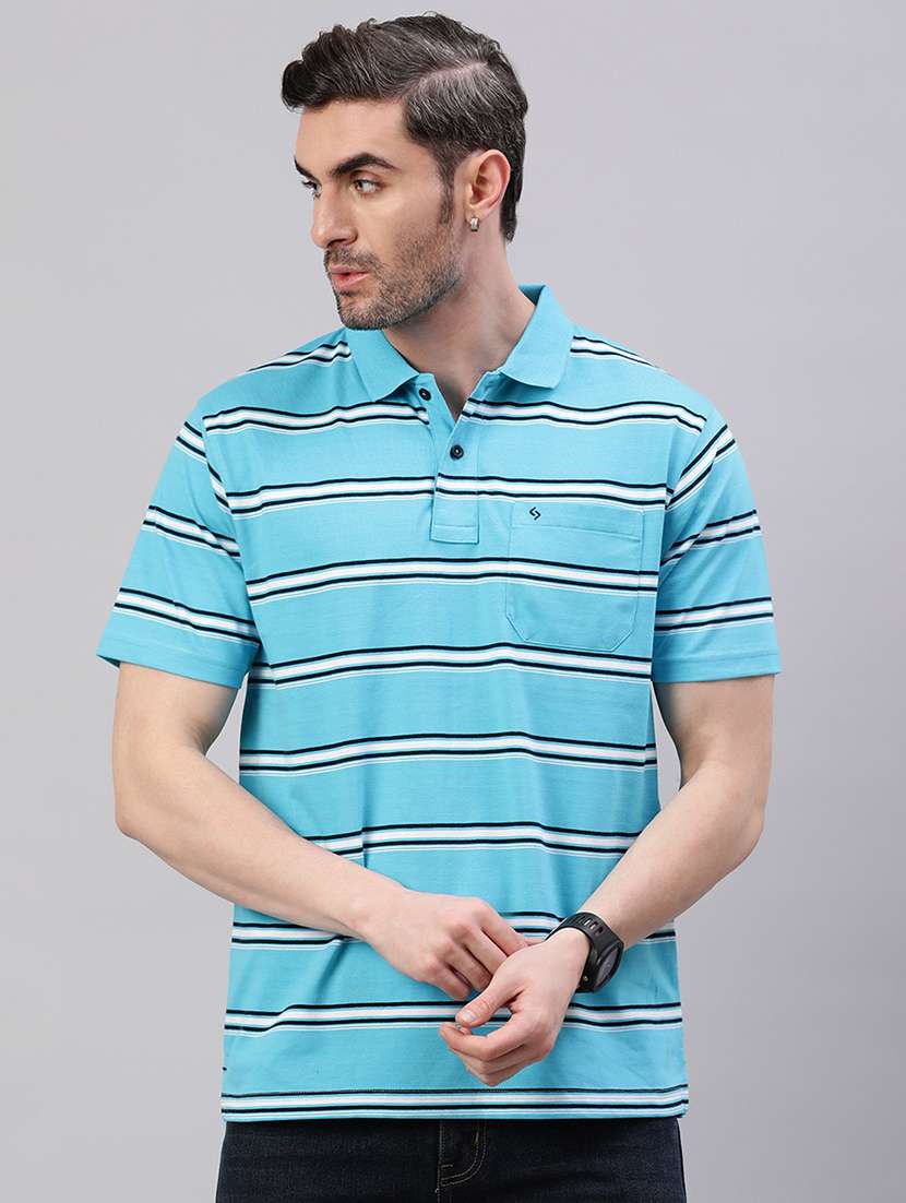 men stripes short sleeve regular fit polo t-shirt