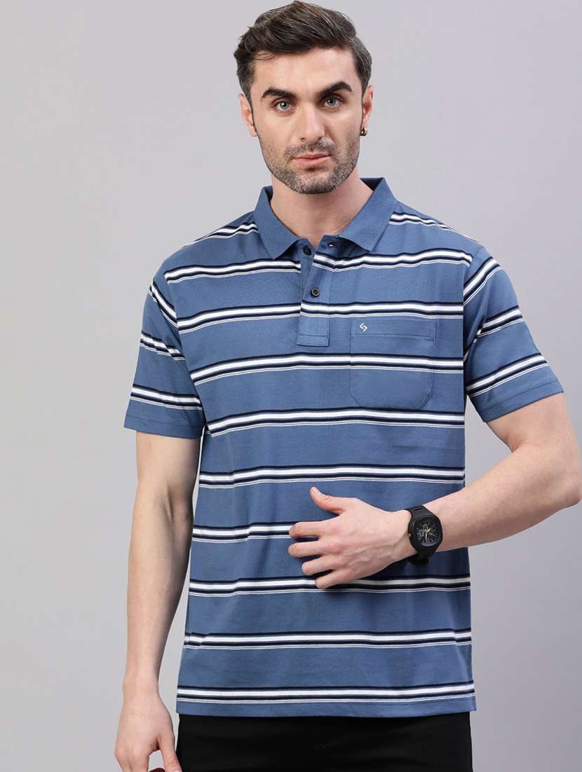 men stripes short sleeve regular fit polo t-shirt