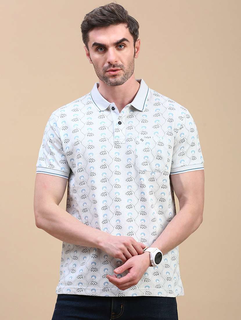men printed short sleeve slim fit polo t-shirt - 21844311 - Zoom Image - 0
