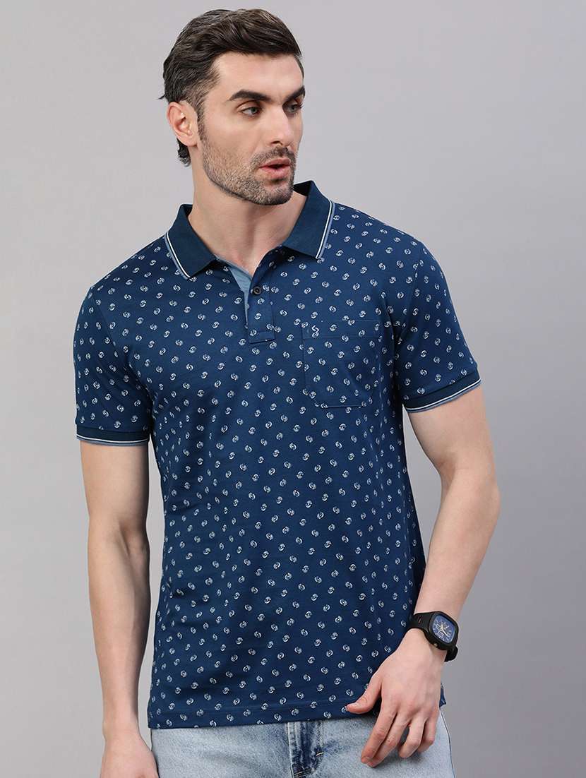 men printed short sleeve slim fit polo t-shirt