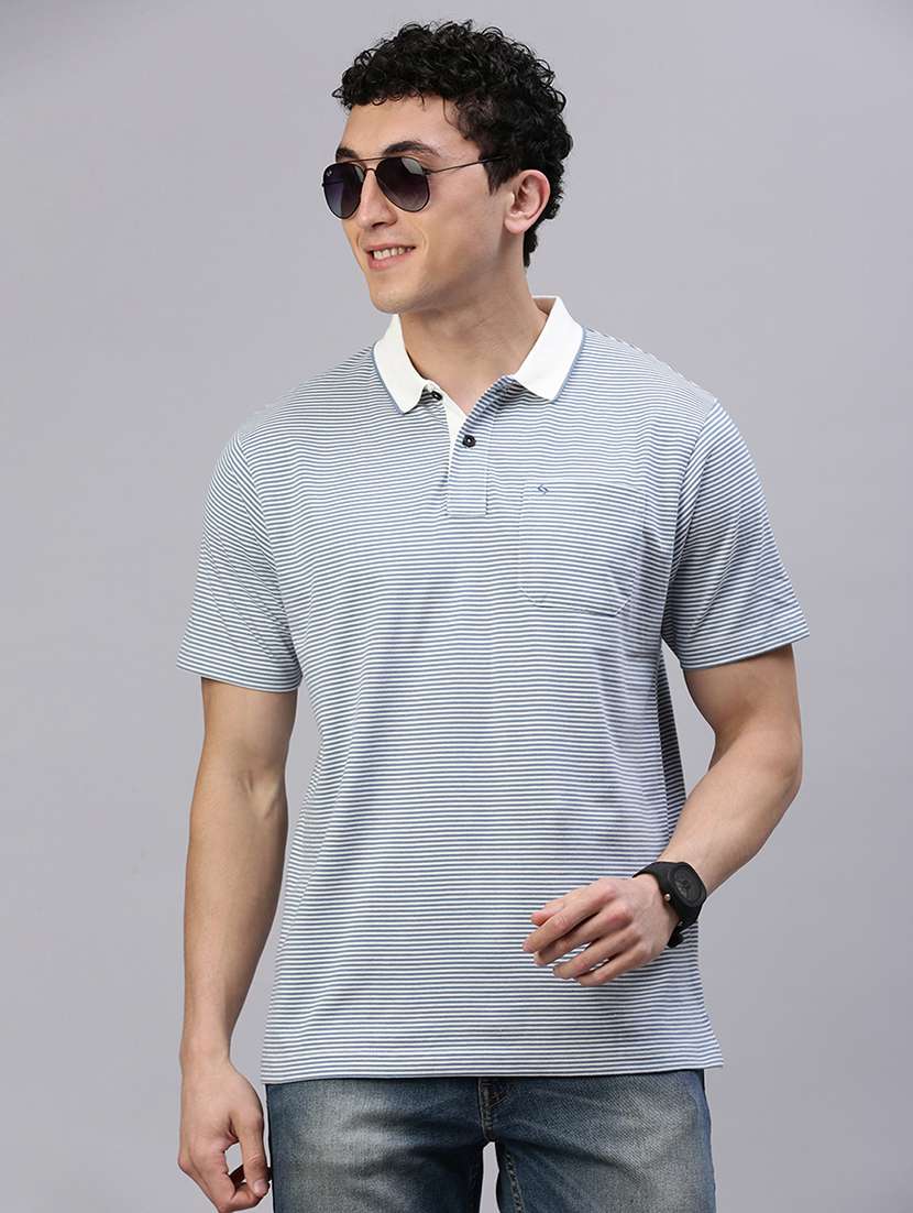 men stripes short sleeve regular fit polo t-shirt