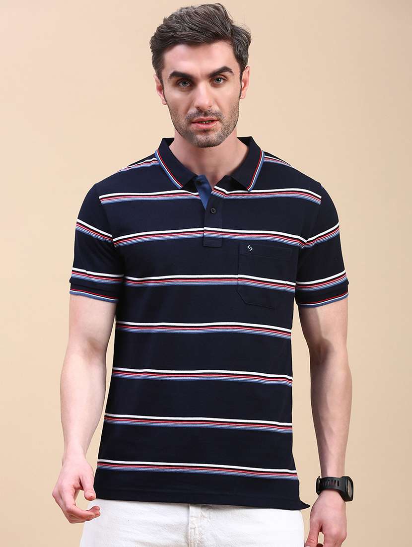 men stripes short sleeve slim fit polo t-shirt