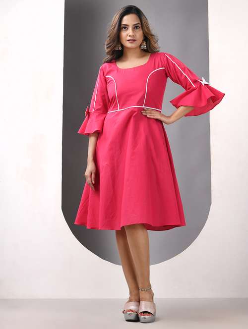 women solid round neck fit & flare ethnic dress - 21844377 -  Standard Image - 0