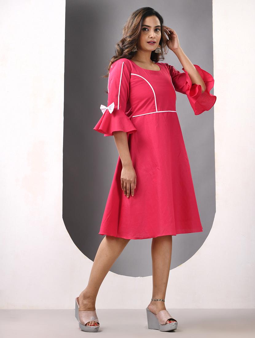 women solid round neck fit & flare ethnic dress - 21844377 - Standard Image - 2