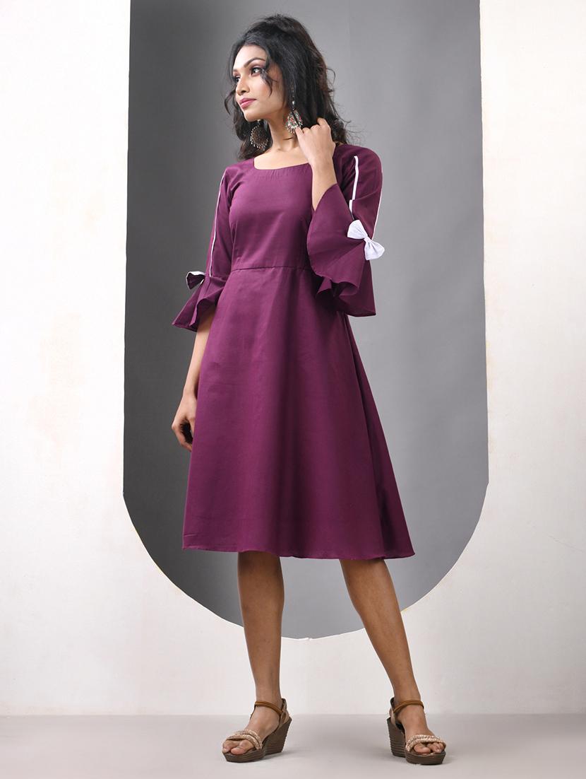 women solid round neck fit & flare ethnic dress - 21844379 - Standard Image - 2