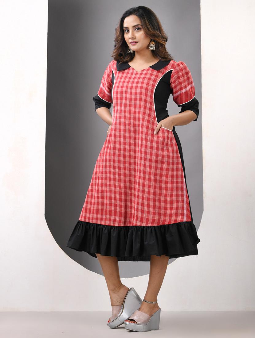 women red elbow length a-line ethnic dress - 21844382 - Standard Image - 2