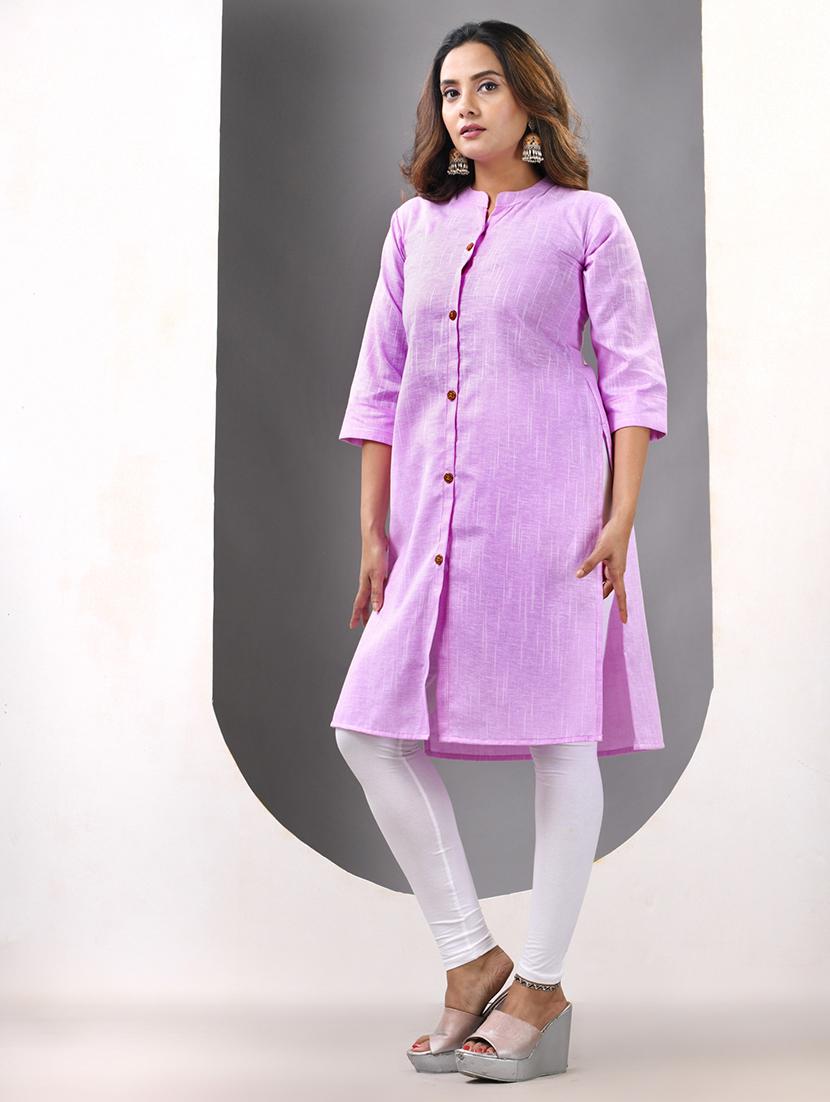 women solid three quarter sleeve straight kurta - 21844405 - Standard Image - 2
