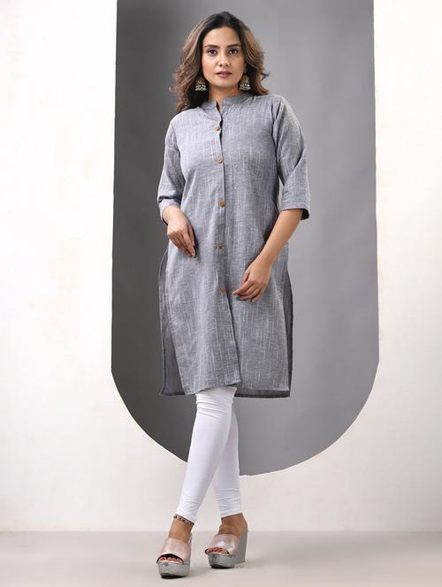 women self design three quarter sleeve straight kurta - 21844406 - Standard Image - 0