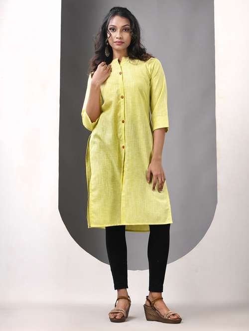 women self design three quarter sleeve straight kurta - 21844408 -  Standard Image - 0