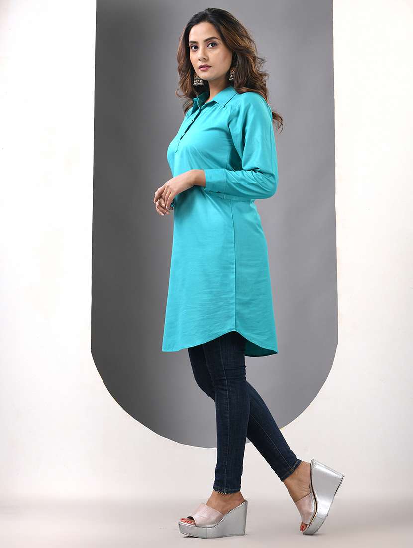 women solid long sleeve straight kurta - 21844410 - Standard Image - 2