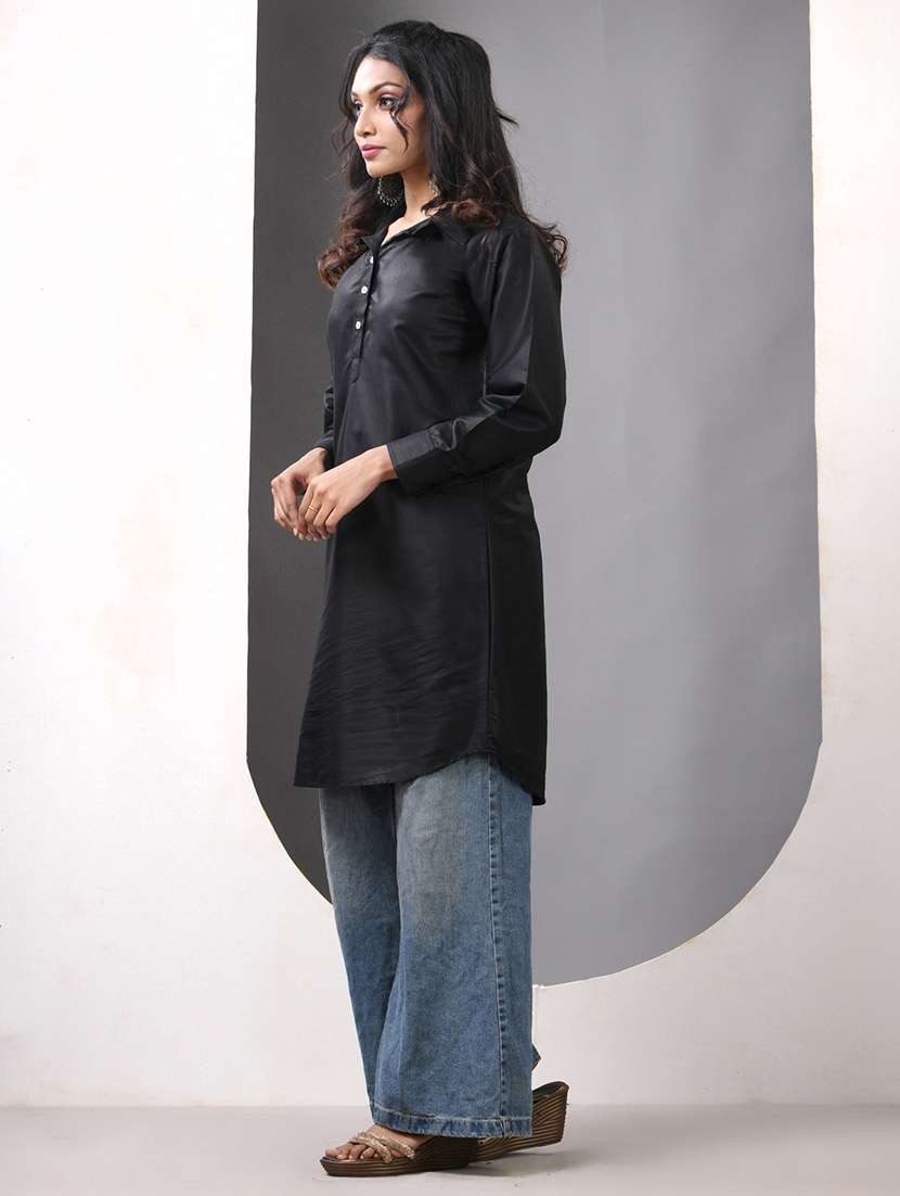 women solid long sleeve straight kurta - 21844412 -  Standard Image - 2