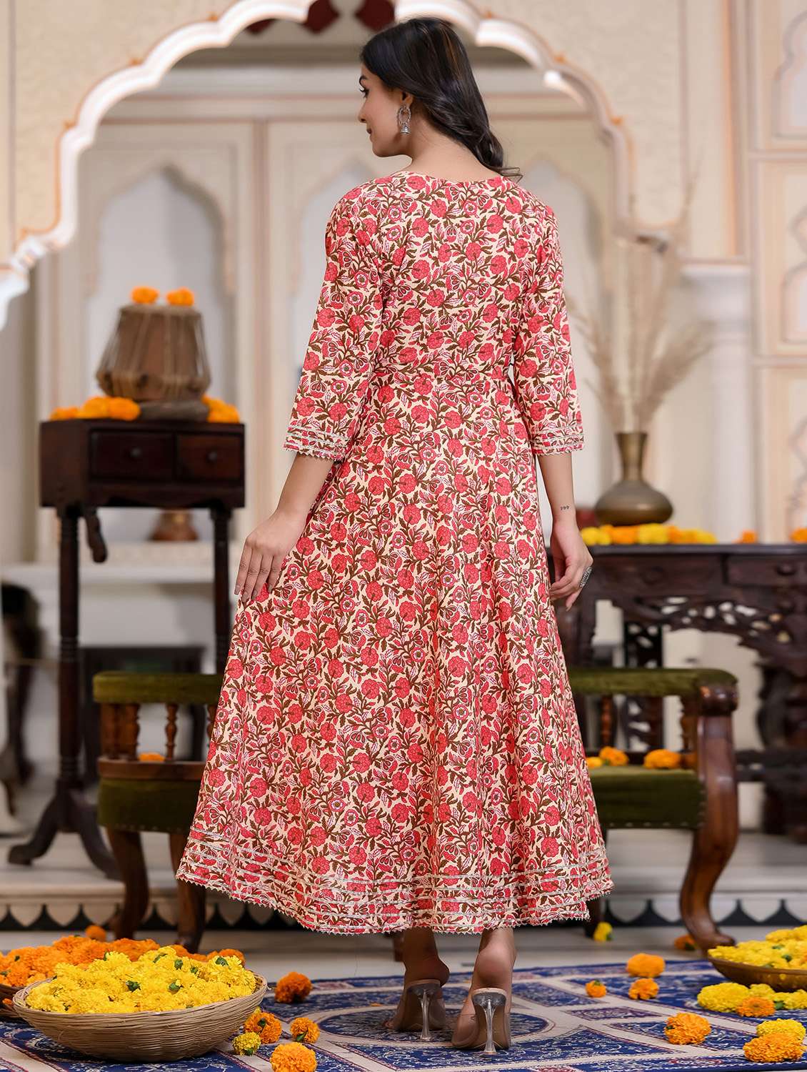 women floral printed three quarter sleeve anarkali ethnic dress - 21844429 -  Standard Image - 2