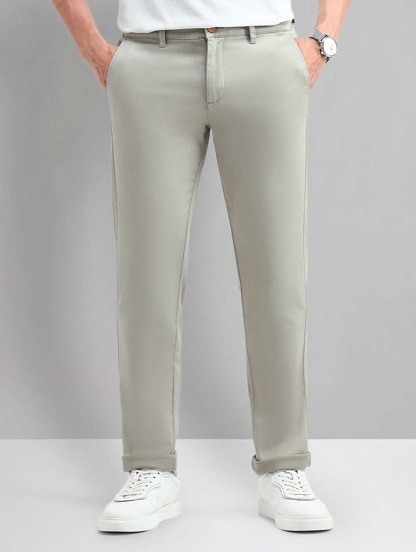 men neo mint solid mid rise chinos casual trouser