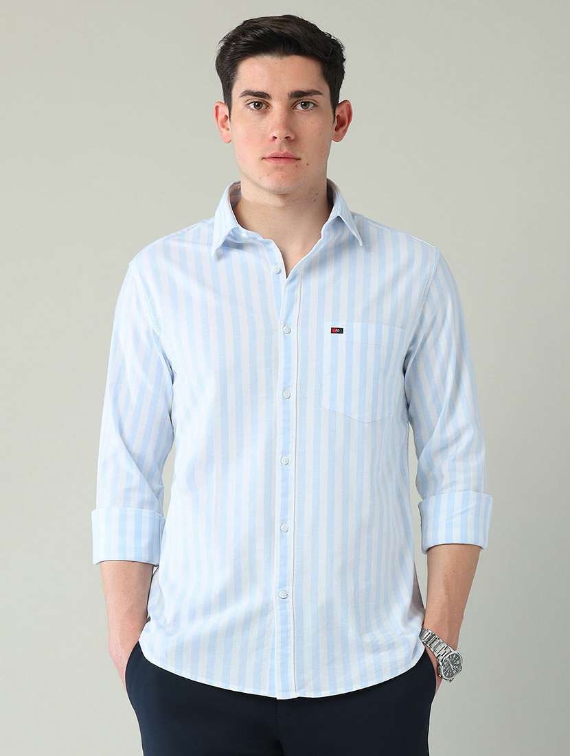 men striped long sleeve slim fit casual shirt