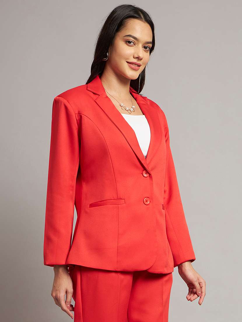 women solid long sleeves single breasted blazer - 21844468 - Standard Image - 2