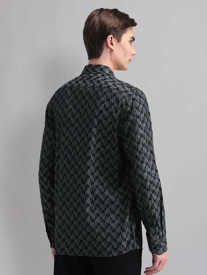 men geometric long sleeve slim fit formal shirt - 21844491 -  Standard Image - 2