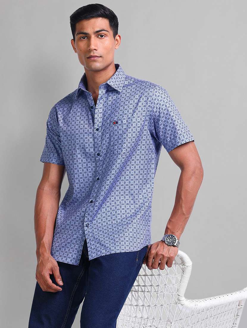 men printed short sleeve slim fit casual shirt