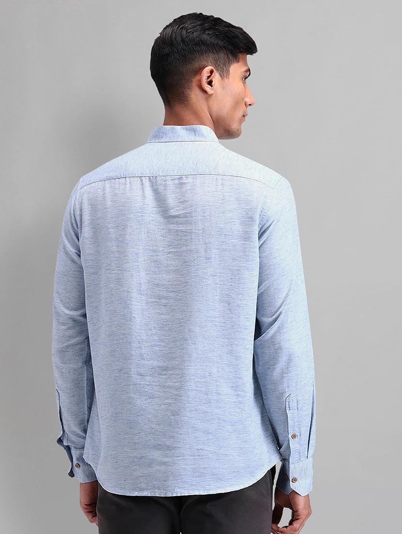 men blue solid long sleeve short kurta - 21844539 - Standard Image - 2