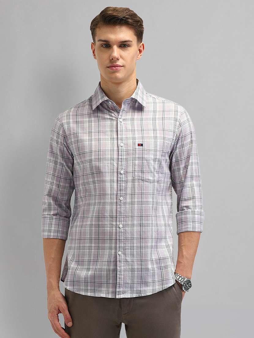 men checkered long sleeve slim fit casual shirt