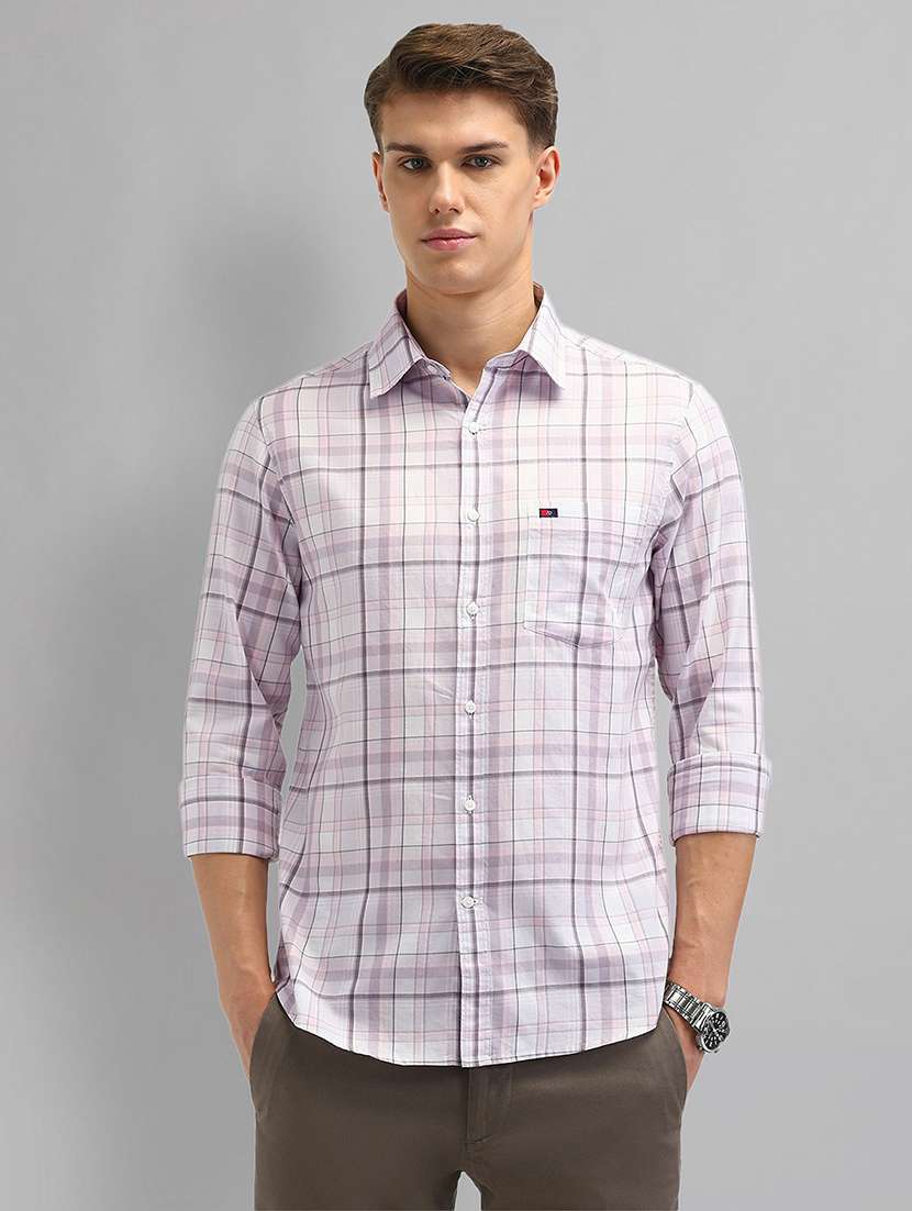 men checkered long sleeve slim fit casual shirt