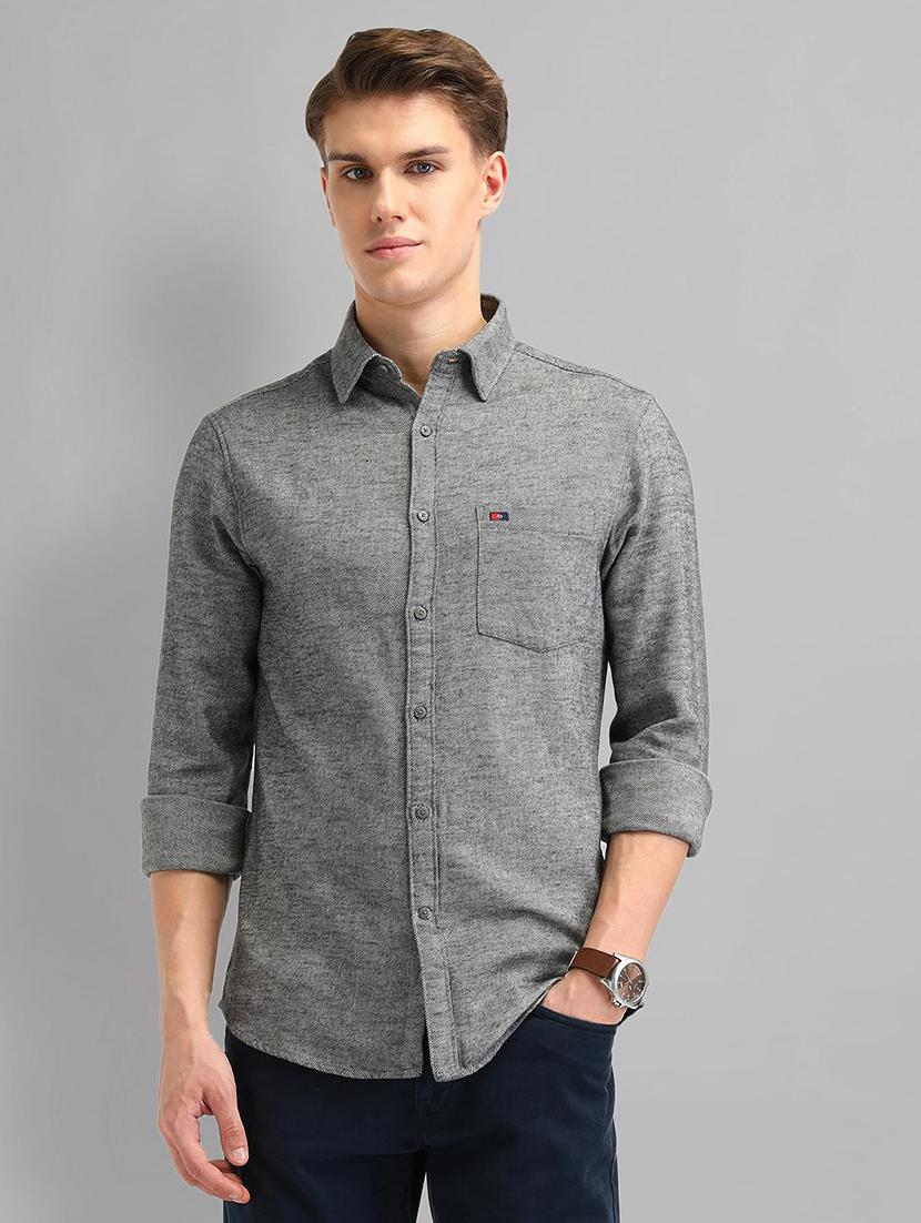men solid long sleeve slim fit casual shirt - 21844569 -  Zoom Image - 0