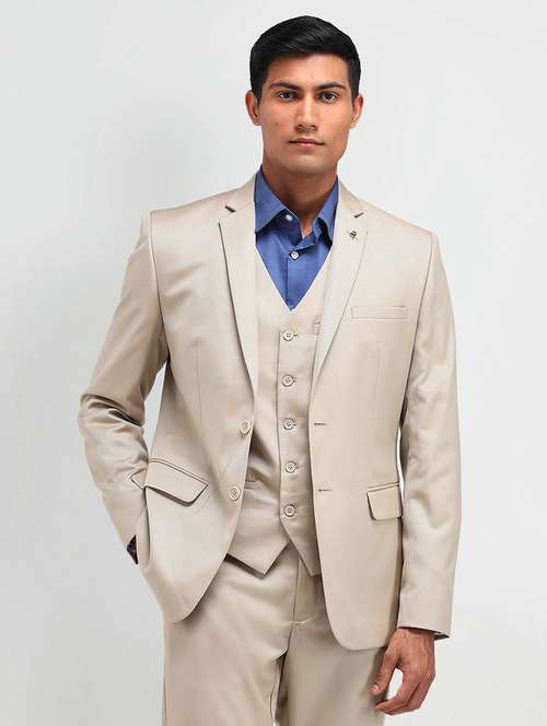 men solid long sleeve single breasted suit