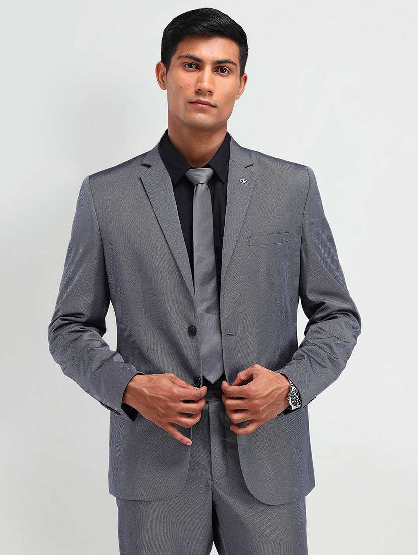 men solid long sleeve single breasted suit