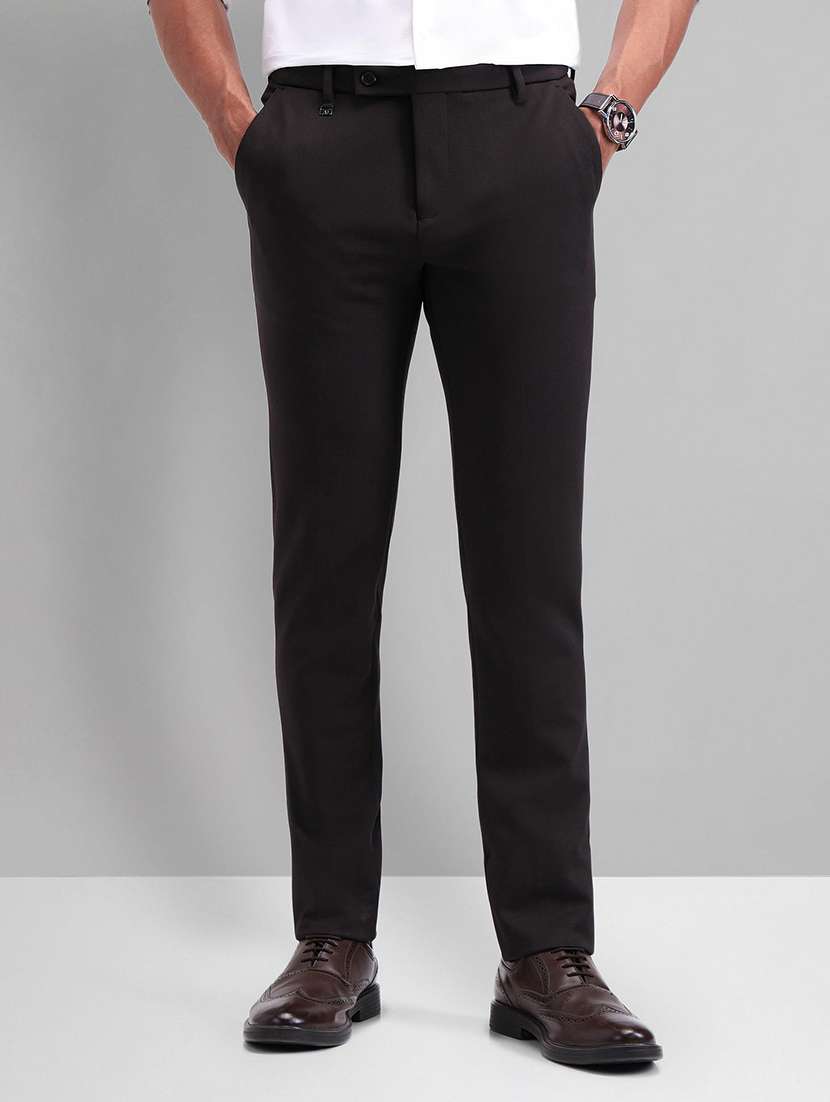 men solid mid rise flat front formal trouser