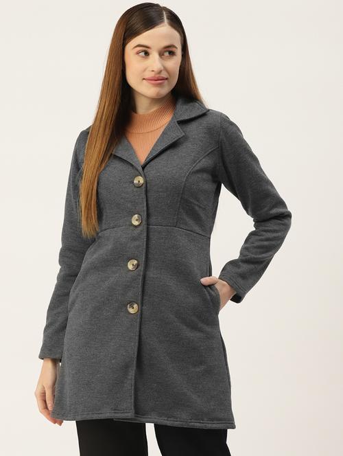 women solid long sleeves trench coat - 21844844 - Standard Image - 0