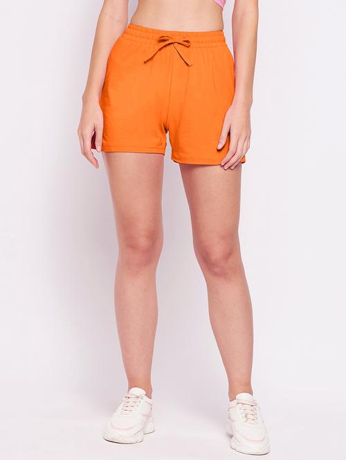 women solid high rise slim fit shorts - 21844871 - Standard Image - 0