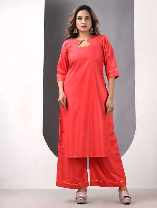 women three quarter sleeve kurta palazzo set - 21844882 -  Standard Image - 0