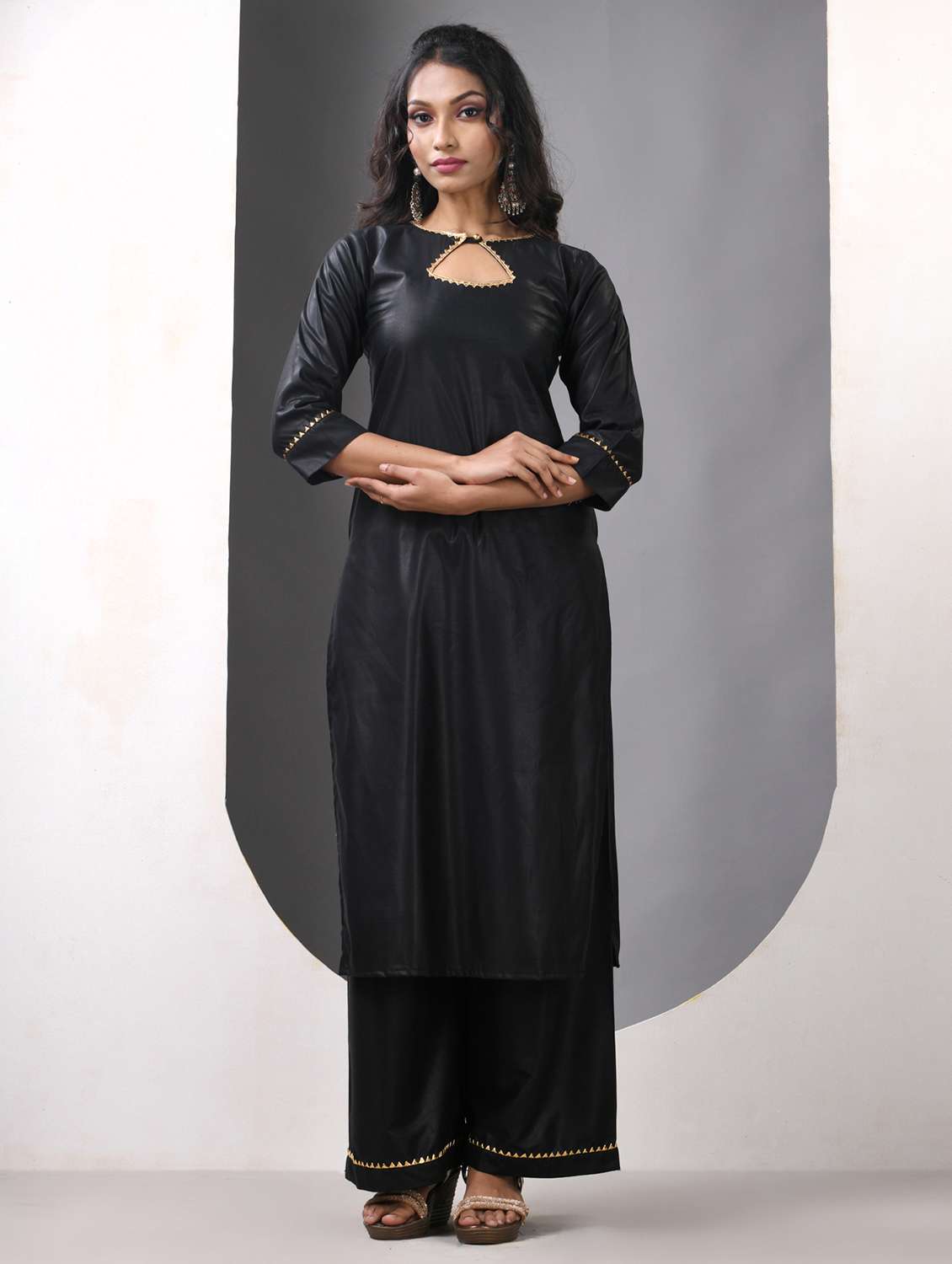 women three quarter sleeve kurta palazzo set
