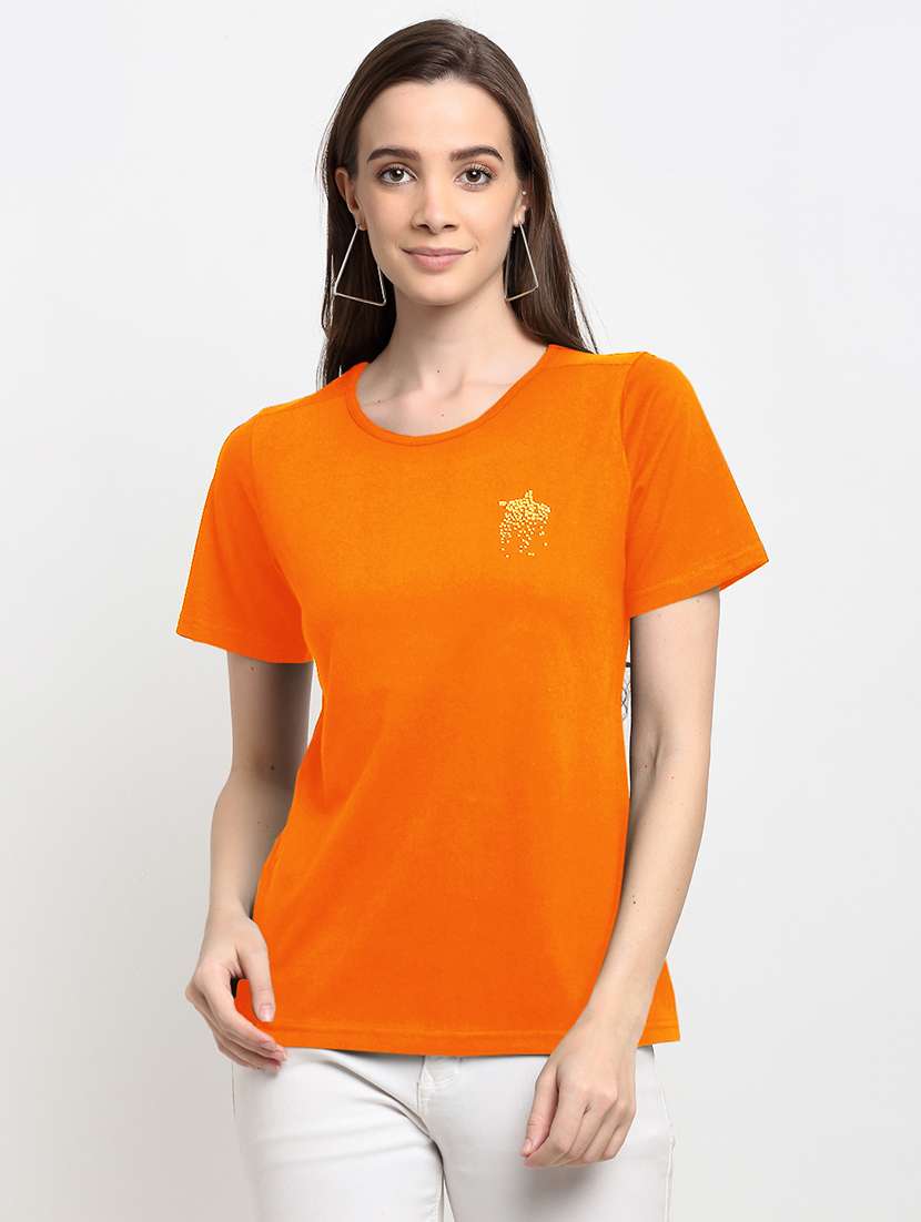 women solid short sleeves regular fit t-shirt