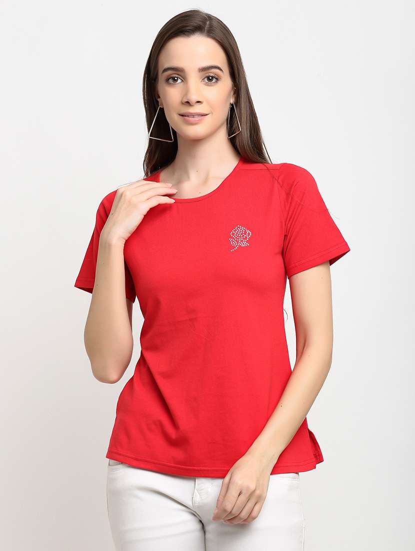 women solid short sleeves regular fit t-shirt