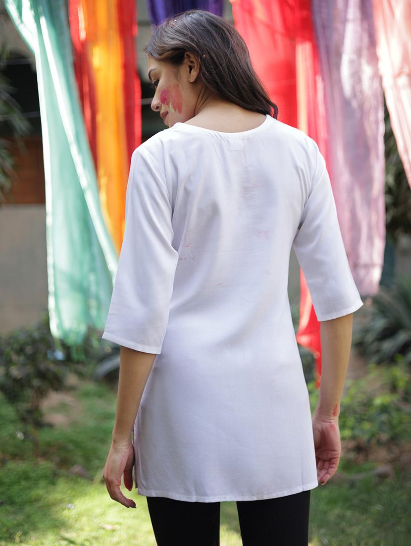 women white three quarter sleeve straight kurti - 21844928 - Standard Image - 2