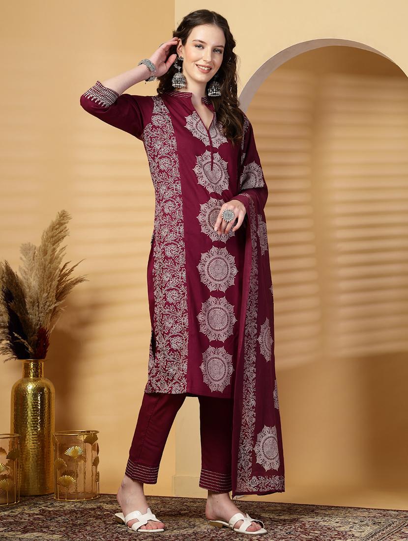 women three quarter sleeve kurta pant with dupatta set - 21844940 - Standard Image - 2