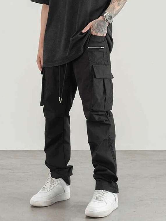 men solid mid rise regular fit cargo