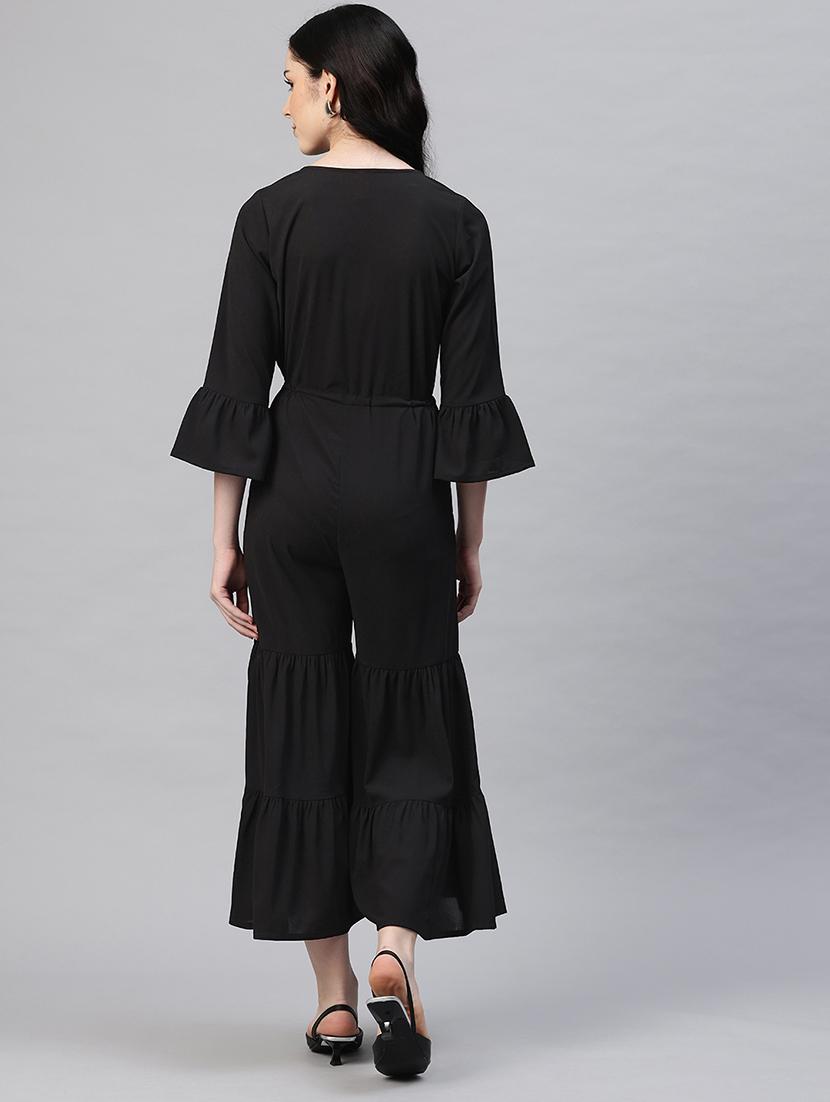 women solid bell sleeves calf length jumpsuit - 21845447 - Standard Image - 2