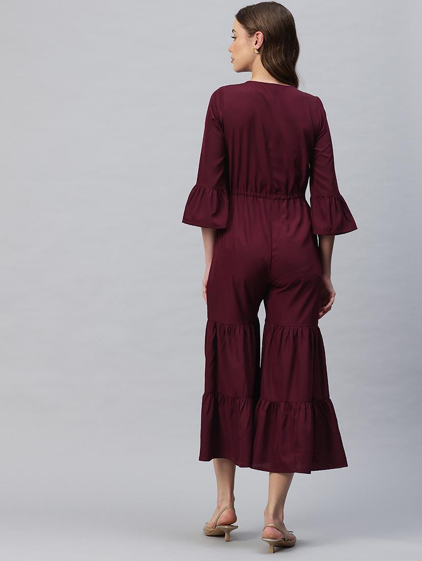 women solid bell sleeves calf length jumpsuit - 21845448 - Standard Image - 2