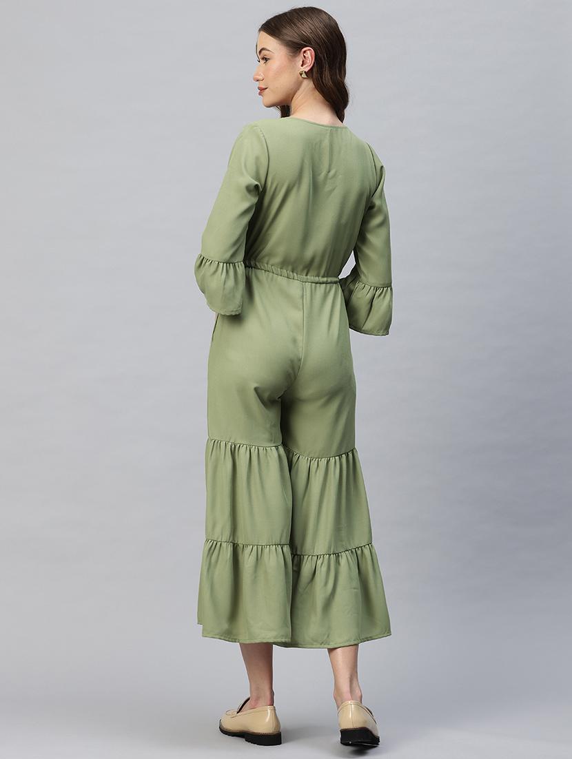 women solid bell sleeves calf length jumpsuit - 21845449 - Standard Image - 2